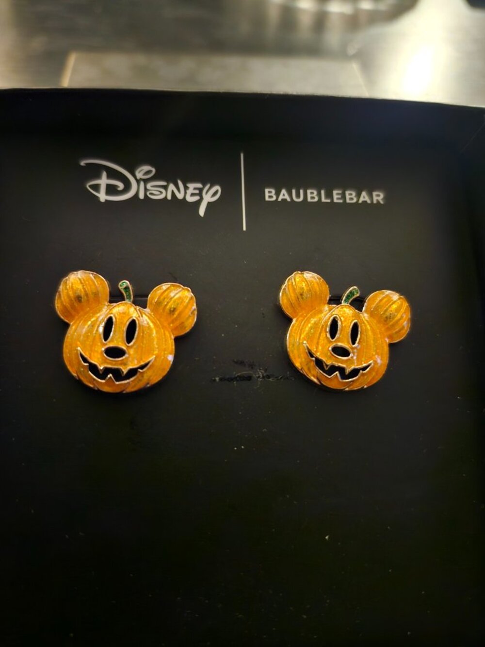 Disney X BaubleBar Mickey Mouse Pumpkin Halloween Stud Earrings NIB